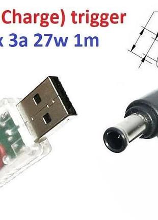 Перехідник для роутера 9v (3a, 27w) 6.0x4.4 or 6.5x4.0mm (+pin) 1.2m з usb type-a (male) quick charge qc тригер (a class) 1 день