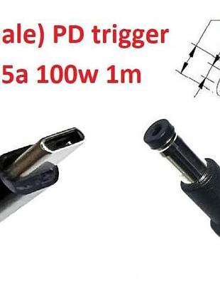 Кабель-переходник триггер pd 18-20v type-c (max 5a, 100w) на 4.8x1.7mm (long black) 1m з usb type-c (male)