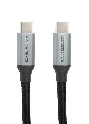 Кабель powerplant usb3.1, usb-c - usb-c, 20gbps, 100w, 20v/ 5a, 4k/ 60hz, 1м