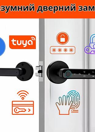 Умный дверной замок с bluetooth кодовый khs-ft01, с ключ-картой и отпечатком пальца, черный
