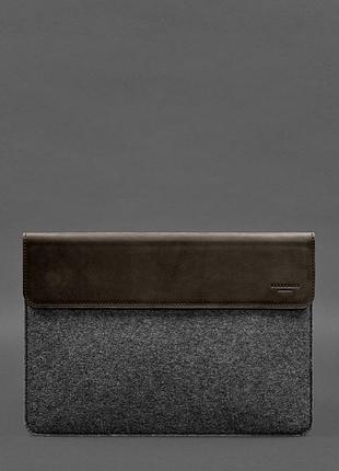 Чехол-конверт с клапаном кожа+фетр для macbook 14" темно-коричневый crazy horse