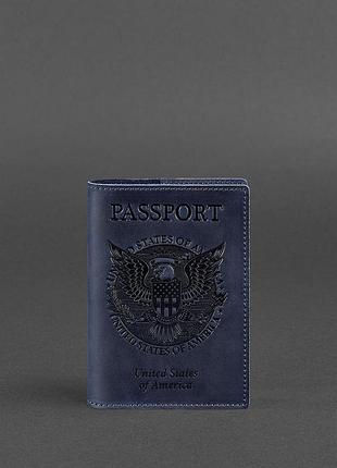Кожаная обложка для паспорта с американским гербом синяя
