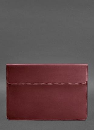 Кожаный чехол-конверт на магнитах для macbook 13 бордовый crazy horse