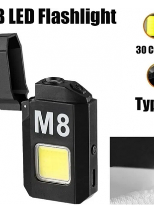 Электроимпульсная спиральная зажигалка m8 с фонариком 3w, зарядкой от usb