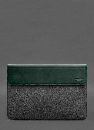 Чехол-конверт с клапаном кожа+фетр для macbook 14" зеленый crazy horse
