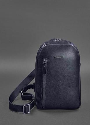 Темно-синий кожаный мужской рюкзак на одно плечо chest bag