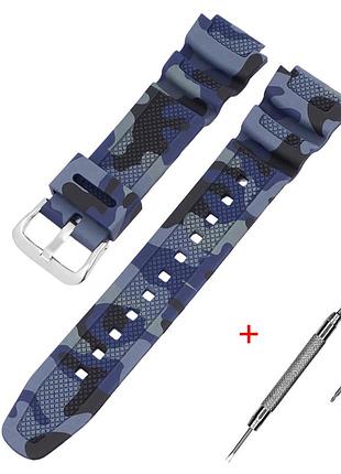 Ремешок для casio g-shock aq-s800/ae-1200 camo dark blue sl, ремешки для часов