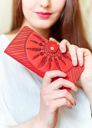 Шкіряне жіноче коралове портмоне 7.0 інді