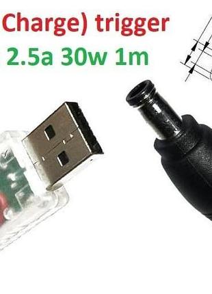 Кабель-перехідник тригер qc (quick charge) 12v usb type-a (max 2.5a, 30w) на 5.5x3.0 or 5.0x3.0mm (+ 1.2m з usb type-a (male)