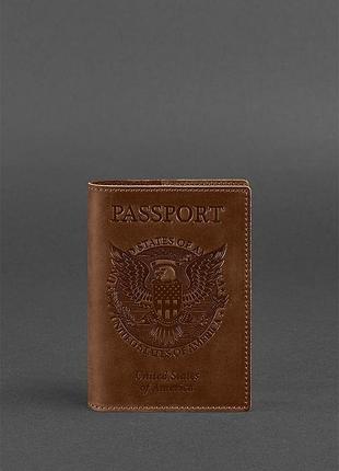 Кожаная обложка для паспорта с американским гербом светло-коричневая