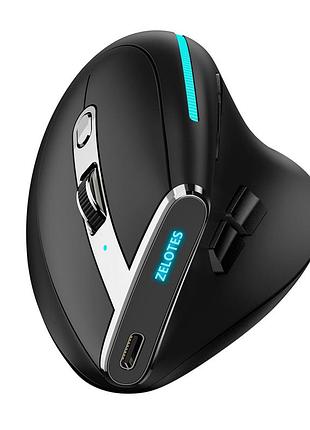 Вертикальная мышь беспроводная zelotes f-36 с аккумулятором и rgb подсветкой 2.4g+bluetooth black