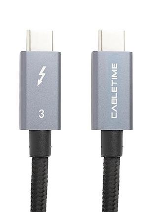 Кабель powerplant thunderbolt 3, usb-c - usb-c, 40gbps, 100w, 20v/ 5a, 4k/ 60hz, 2м