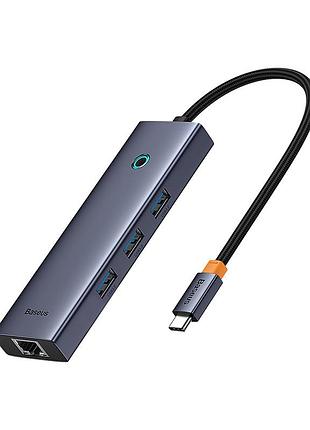 Usb hub baseus flite 6-port type-c to hdmi4k 60hz*1+usb 3.0*3+pd*1+rj45*1 сірий (b00052807813-00)