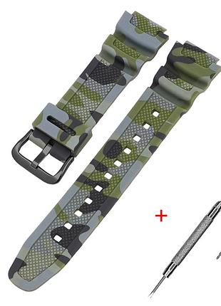 Ремешок для casio g-shock aq-s800/ae-1200 camo green bk, ремешки для часов