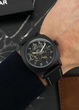 Чоловічий механічний годинник benyar by-5121 black з автопідзаводом та шкіряним ремінцем 6