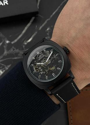 Чоловічий механічний годинник benyar by-5121 black з автопідзаводом та шкіряним ремінцем 7
