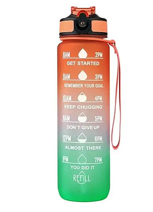 Мотиваційна пляшка для води refill 1л з часом orange-green