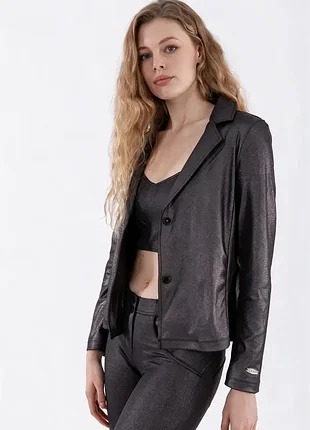 Пиджак женский серый металлик 🩶 трикотаж с эффектом блеска ✨ freddy metallic blazer 💫 вечерний блестящий жакет блейзер xs-m