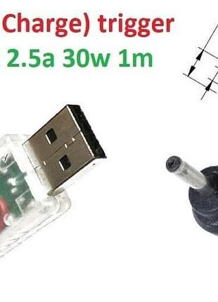 Перехідник для роутера 12v (2.5a, 30w) 2.0x0.6(1.0)mm 1.2m з usb type-a (male) quick charge qc тригер (a class) 1 день гар.