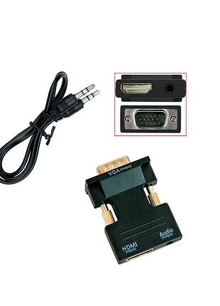 Переходник с hdmi на vga с аудио черный 5х3.5 см, конвертер hdmi vga | перехідник з hdmi на vga