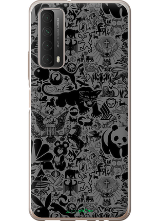 Чехол на huawei p smart 2021 чёрно-серый стикер бомбинг "2432u-2100-8094", чехол для телефона