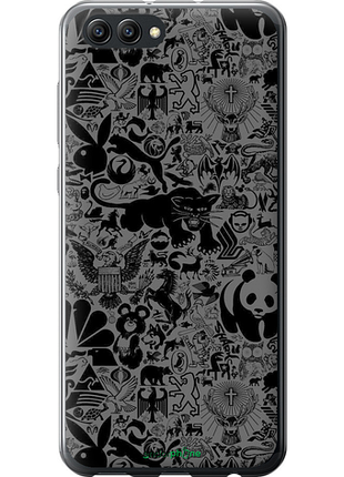 Чехол на huawei honor v10 / view 10 чёрно-серый стикер бомбинг "2432u-1579-8094", чехол для телефона