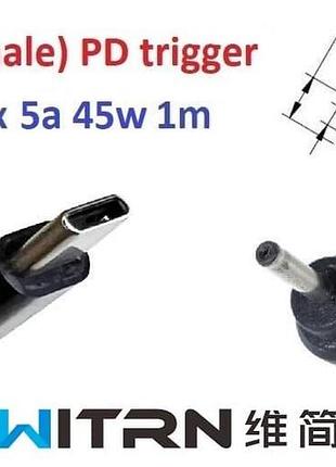 Переходник для роутера 9v (3a, 27w) 2.0x0.6(1.0)mm 1m з usb type-c (male) power delivery pd (witrn) тригер (a