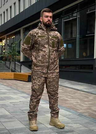 Костюм тактичний на флісі soft shell піксель