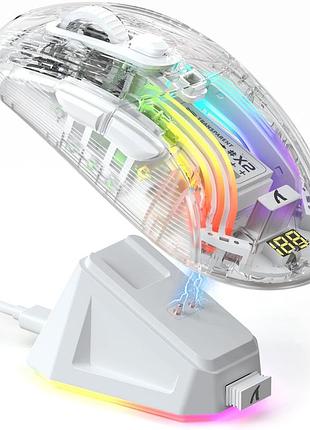 Мышь беспроводная игровая attack shark x2 безшумная с зарядной базой 2,4g+bluetooth white
