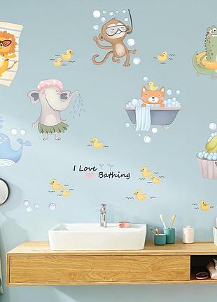 Набір наклейок вінілові на стіну в дитячу кімнату "i love bathing" 2 полотна розміром 30х90 см