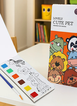 Альбом "сute pet" для раскрашивания с акварельными красками раскраска с кисточкой и красками для творчества