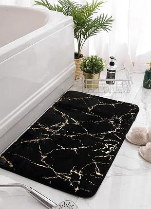 Килимок для ванної кімнати та душу ковзний bathlux 40х60 см з мармуровим візерунком, чорний