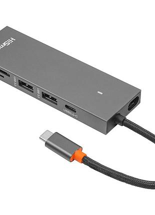 Адаптер hismart usb type-c - 2 x usb 3.0, hdmi, sd, tf