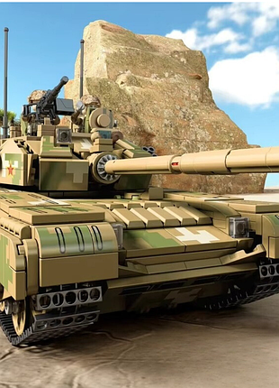 Конструктор детский игровой танк 99a военный на 1309 деталей, хаки