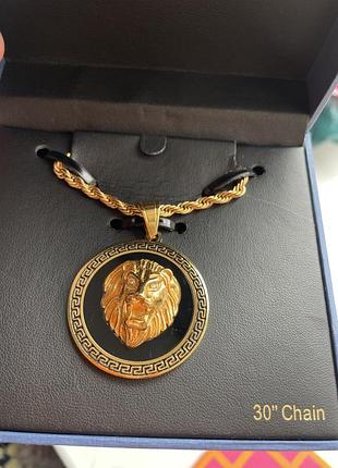 Anthony jacobs чоловіча підвіска кулон men's 18k goldplated stainless steel & lion head necklace 24"