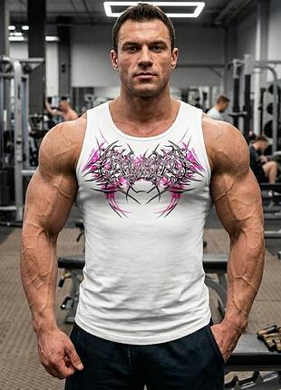 Стильная мужская майка с агрессивным принтом (muscle fit / cyberpunk) 🔥