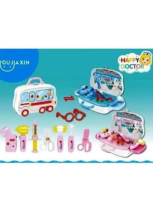 Игровой набор доктор happy doctor (синий) чемоданчик на колёсах