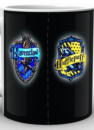 Кружка geekland harry potter гарри поттер факультеты хогвартса hp.02.013 черный фон белая