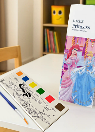 Альбом "princess" для раскрашивания акварельными красками раскраска с кисточкой и красками для творчества