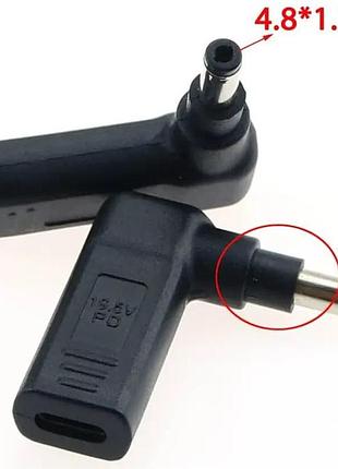 Переходник pd (power delivery) триггер 18-20v type-c (female) (5a, 100w) на 4.8x1.7mm (long black) з usb