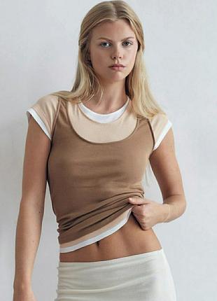 Zara багатошарова мультиколор бавовняна футболка в рубчик/0000h/