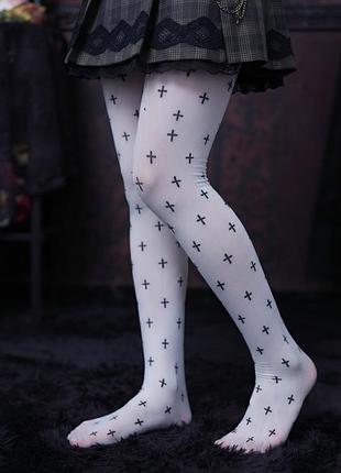 Білі колготки з хрестами jk goth lolita