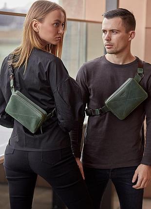 Кожаная поясная сумка dropbag mini зеленая crazy horse