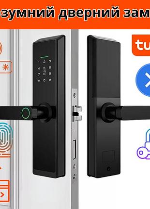 Умный дверной замок кодовый с bluetooth, отпечатком пальца, ключ-картой khs-f009 ,черный