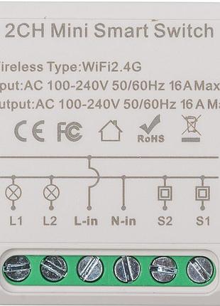 Розумний вимикач tuya wifi 16a 2-канальний