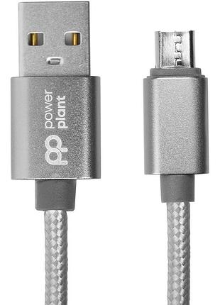 Кабель powerplant usb - micro usb, 1м, нейлон, металевий штекер, сірий