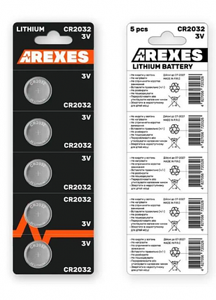 Батарейка литиевая arexes cr 2032, 5 штук в блистере оригинал