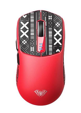 Мышь беспроводная игровая aula sc580 print paw3325,12000 dpi 2,4g+bluetooth red