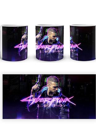 Кухоль geekland cyberpunk 2077 кіберпанк 2077 постер з рожевою назвою cy 02.570