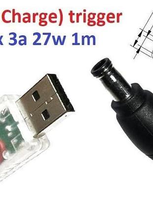 Перехідник для роутера 9v (3a, 27w) 5.5x3.0 or 5.0x3.0mm (+pin) 1.2m з usb type-a (male) quick charge qc тригер (a class) 1 день
